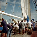 Lowering the sail off of Mayreau